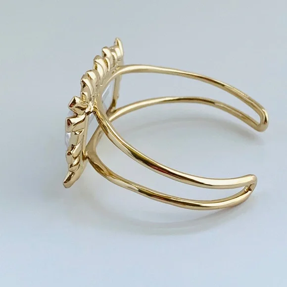 ALEXIS BITTAR • NEW Gold & white Oversized Crystal Framed Baguette Cuff Bracelet - Picture 8 of 13